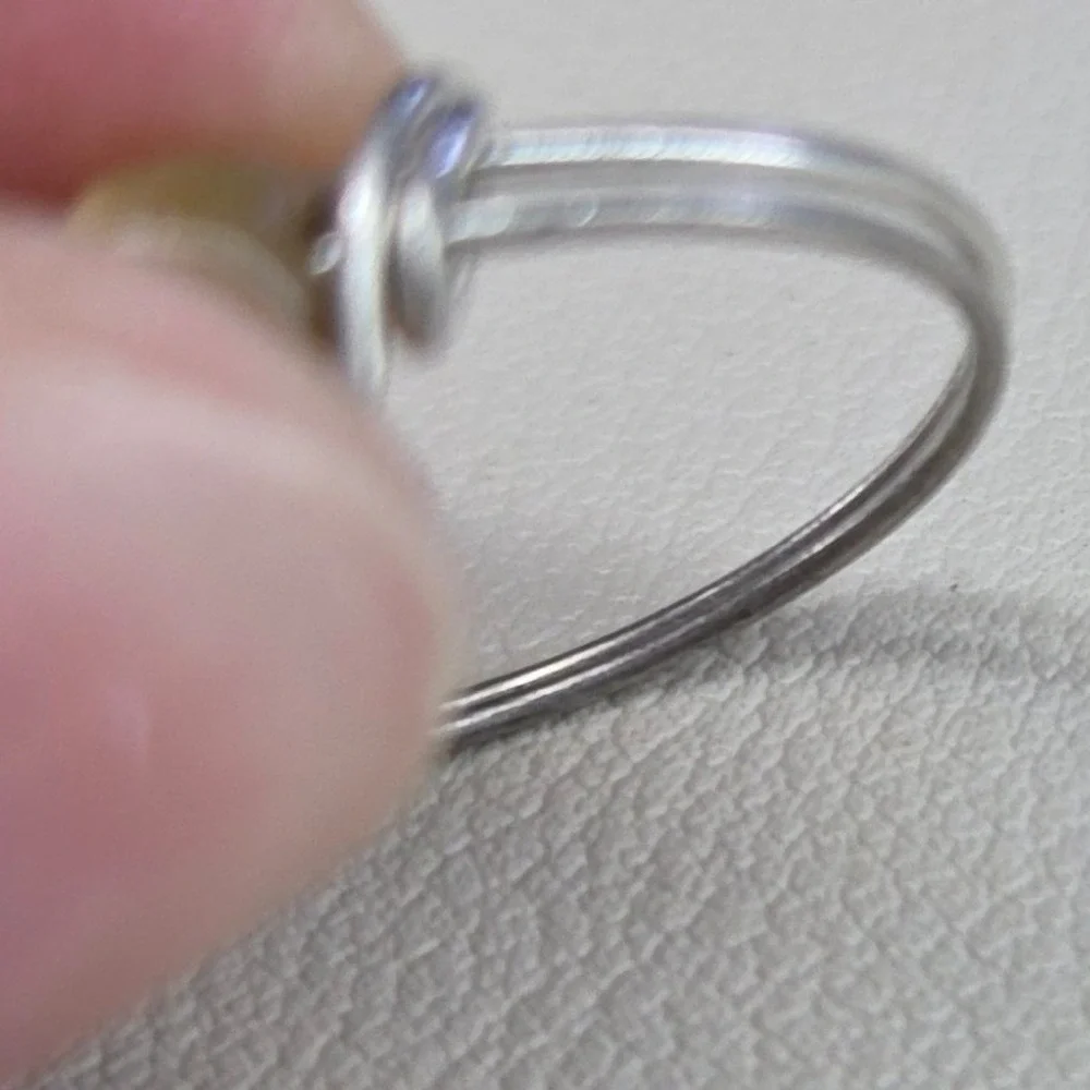 Handmade Wire Wrapped Ring Silver Tone Yellow Cat Eye Beads‎ Size 7.5 Boho